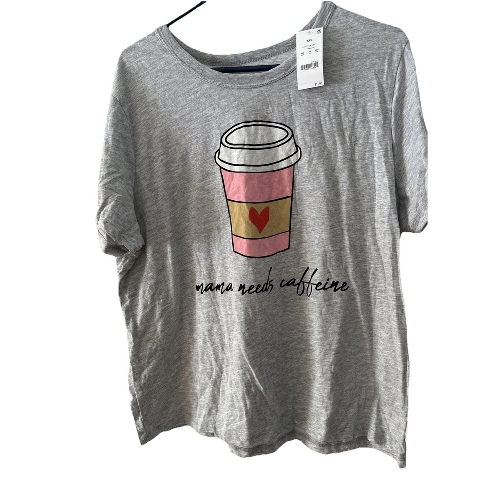 Hybrid Women's XXL Mama Needs Caffeine T-shirt Gray Caffeine Tee Coffee Cup